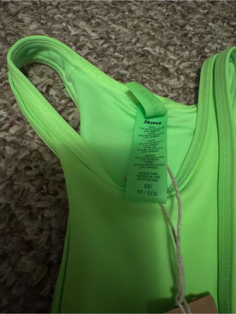 NWT SKIMS Signature Swim High Neck Racerback Bikini Top - Neon Green (Size XS)